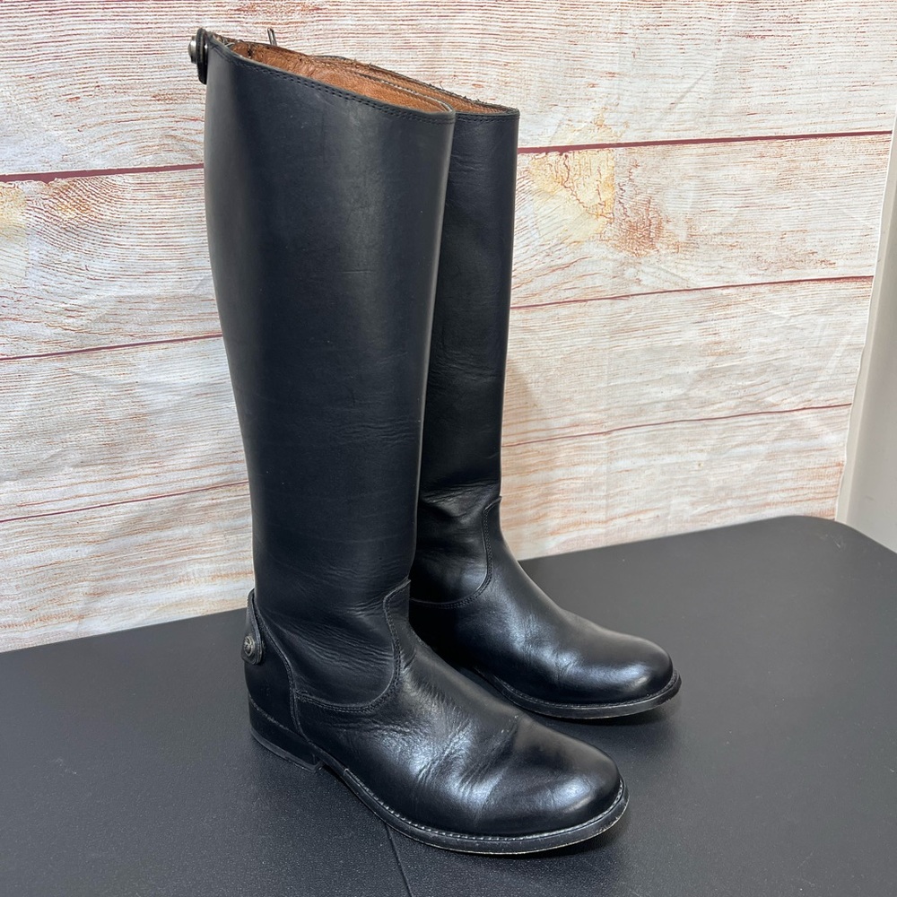 Frye Womens Melissa Leather Snap Back Zip Tall Riding Boot Black Size 6 B
